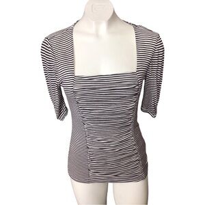 White House Black Market Black and White Striped Blouse